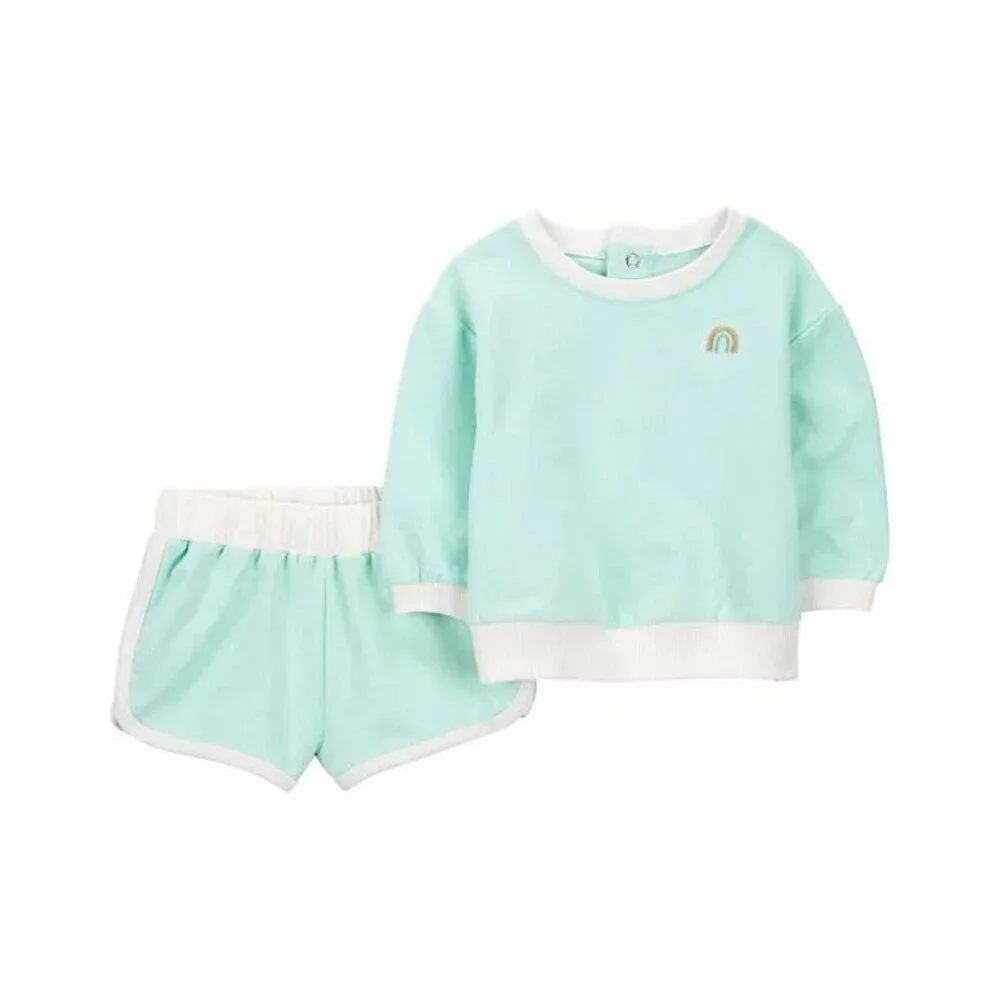 Carter's Baby Girls 2-Piece Rainbow Cotton Sweatshirt and Shorts Set 3M NWOT